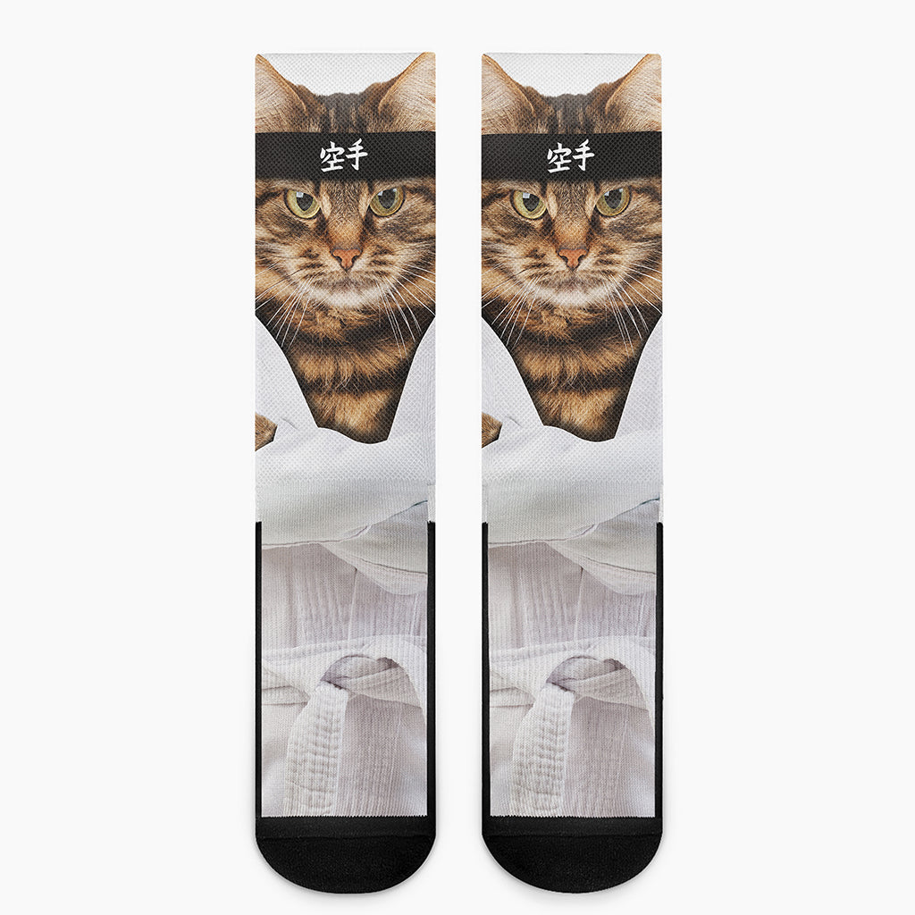 Karate Cat Print Crew Socks