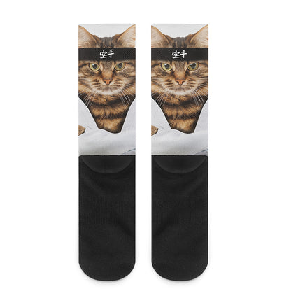 Karate Cat Print Crew Socks