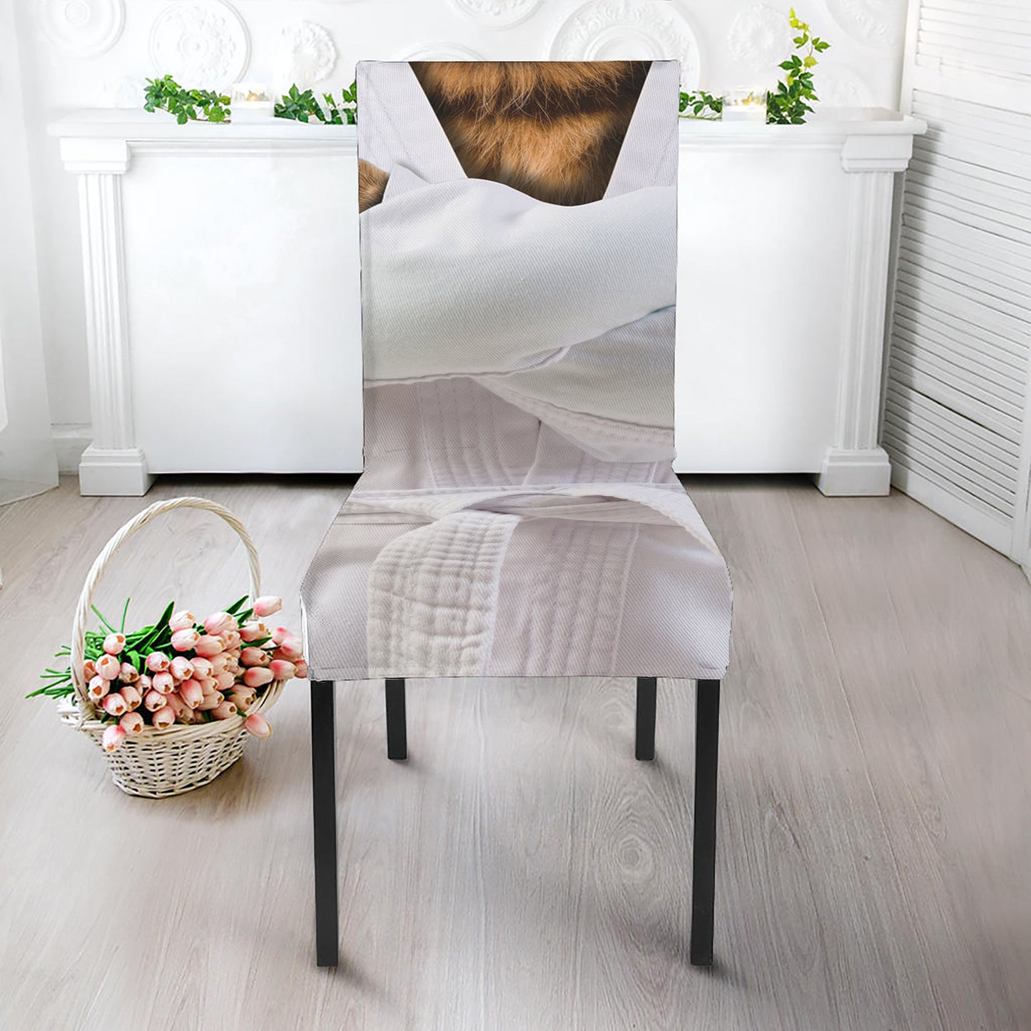 Karate Cat Print Dining Chair Slipcover