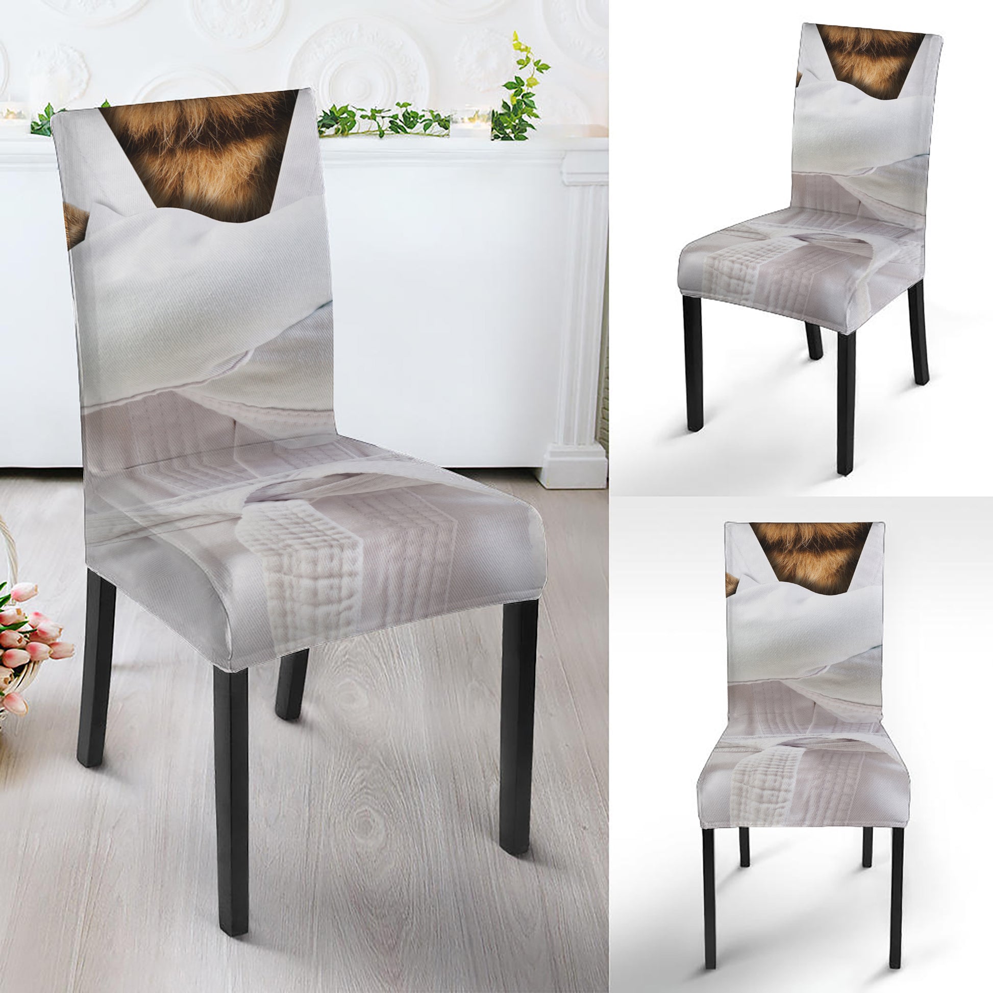 Karate Cat Print Dining Chair Slipcover