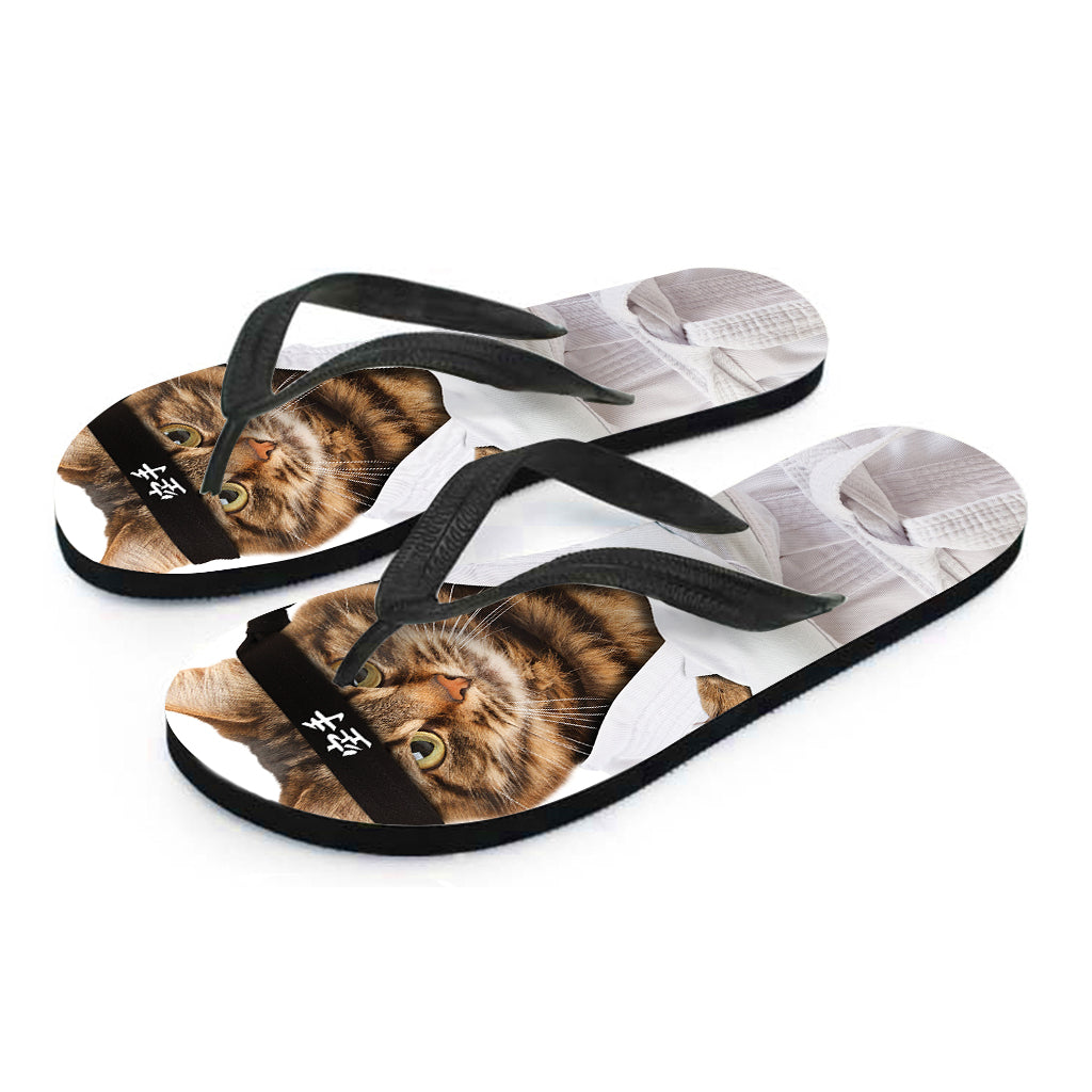 Karate Cat Print Flip Flops