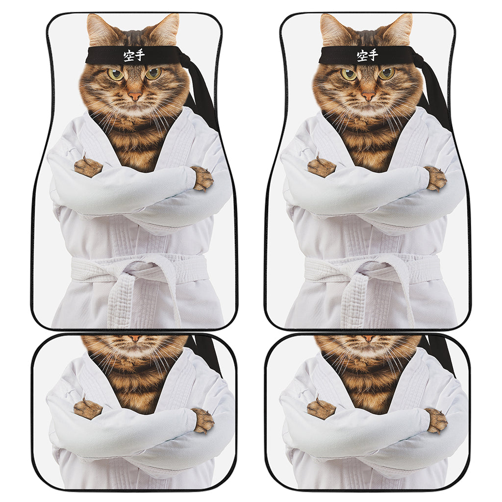 Karate Cat Print Front and Back Car Floor Mats