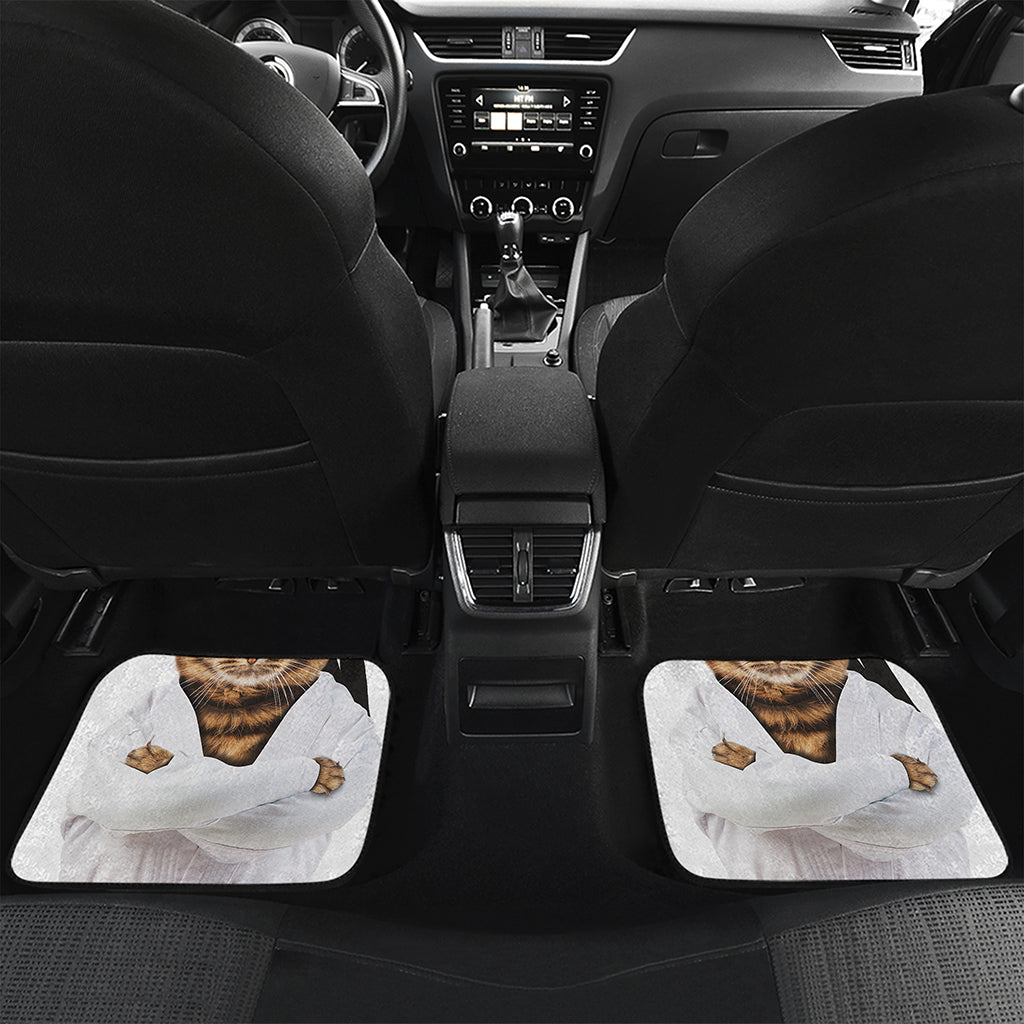 Karate Cat Print Front and Back Car Floor Mats