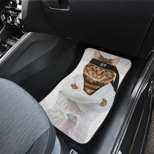 Karate Cat Print Front and Back Car Floor Mats