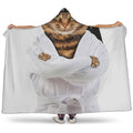Karate Cat Print Hooded Blanket