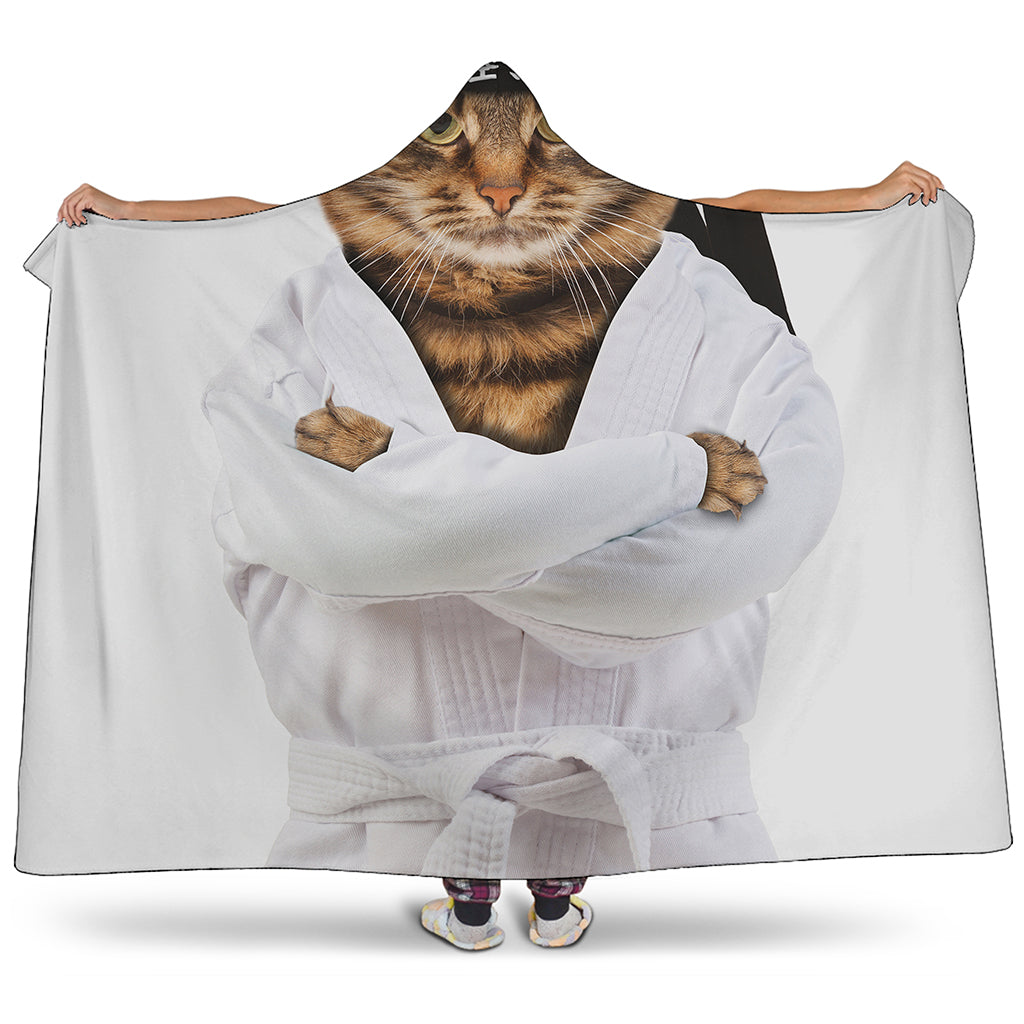 Karate Cat Print Hooded Blanket