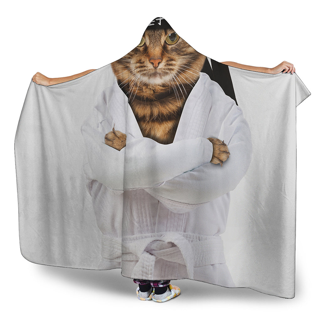 Karate Cat Print Hooded Blanket