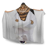 Karate Cat Print Hooded Blanket