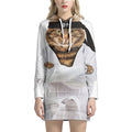 Karate Cat Print Pullover Hoodie Dress