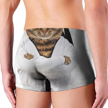 Karate Cat Print Men's Boxer Briefs