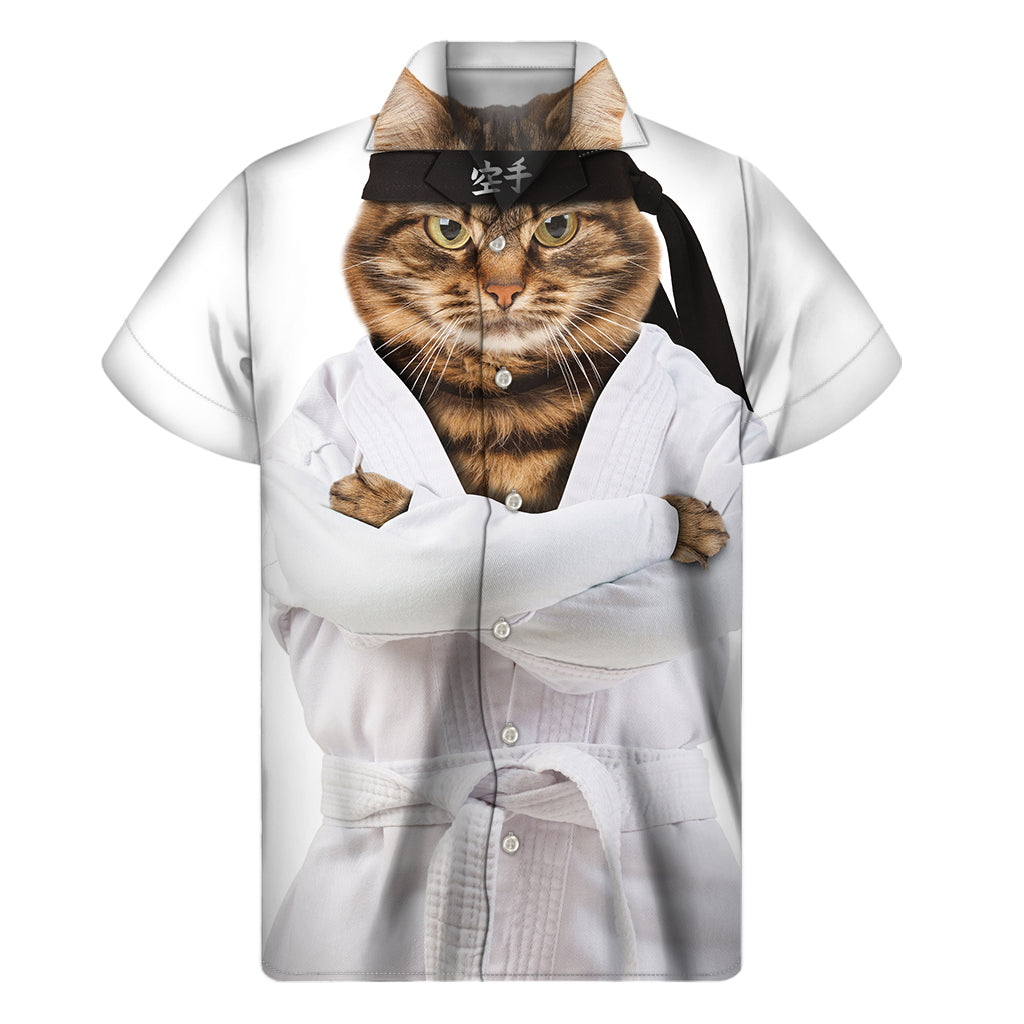 Karate Cat Print Men's Short Sleeve Shirt