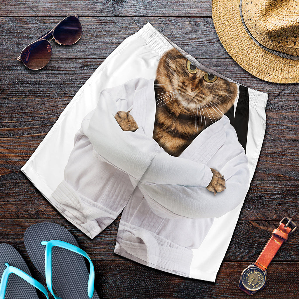 Karate Cat Print Men's Shorts