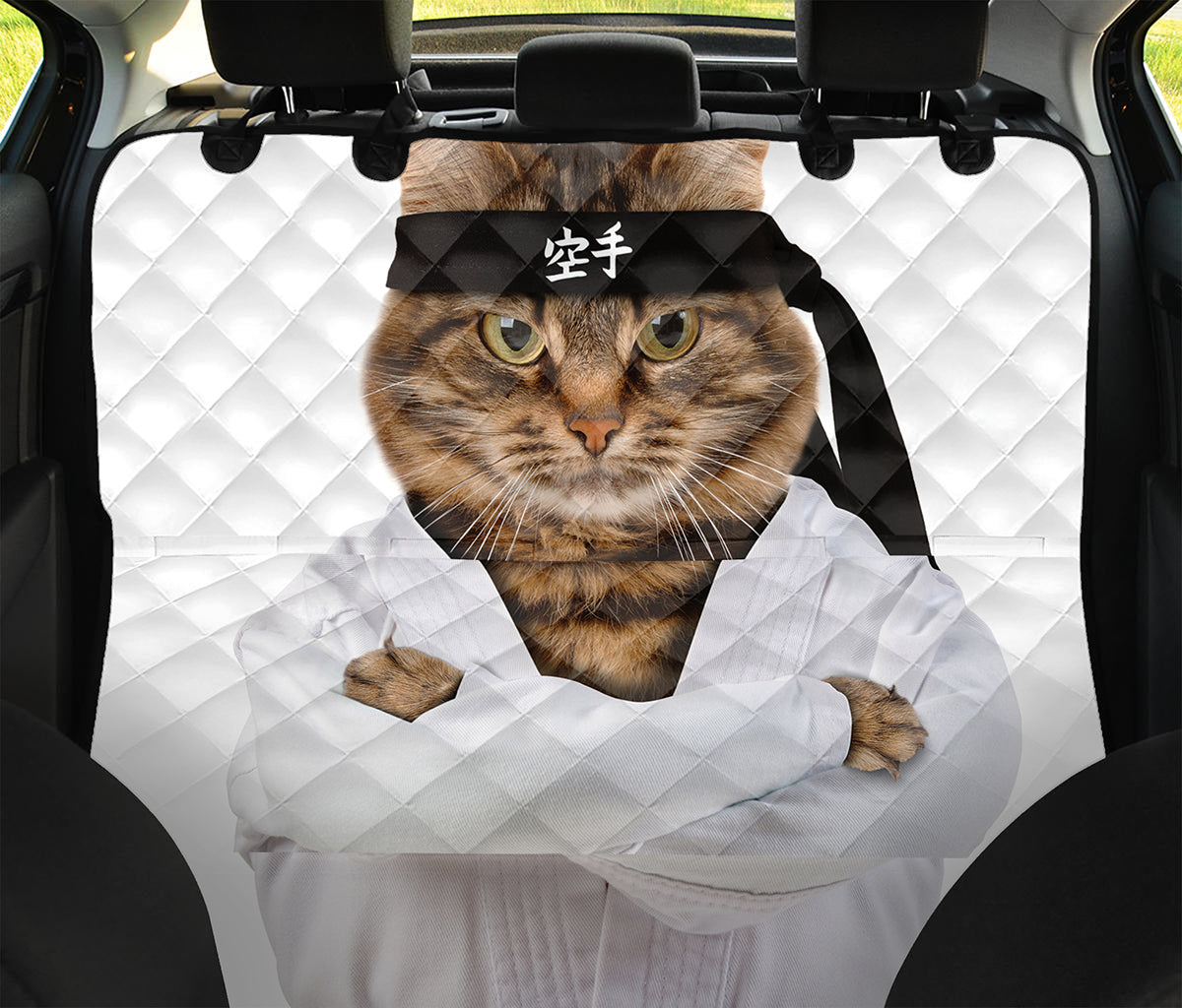 Karate Cat Print Pet Car Back Seat Cover