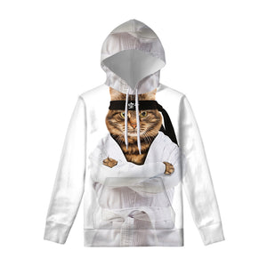 Karate Cat Print Pullover Hoodie