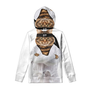 Karate Cat Print Pullover Hoodie