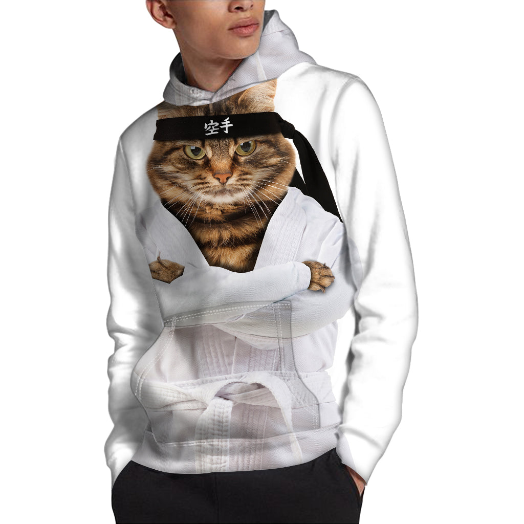 Karate Cat Print Pullover Hoodie