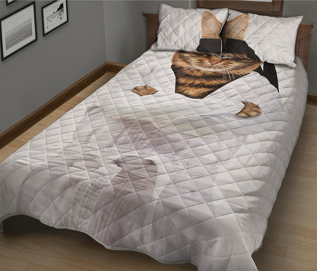 Karate Cat Print Quilt Bed Set