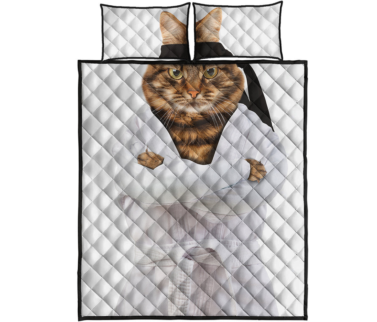 Karate Cat Print Quilt Bed Set