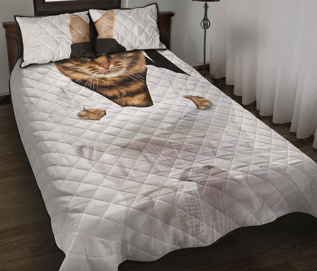 Karate Cat Print Quilt Bed Set