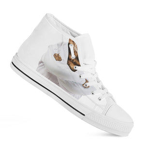 Karate Cat Print White High Top Shoes