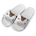 Karate Cat Print White Slide Sandals