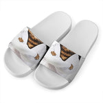 Karate Cat Print White Slide Sandals