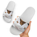 Karate Cat Print White Slide Sandals