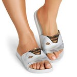Karate Cat Print White Slide Sandals