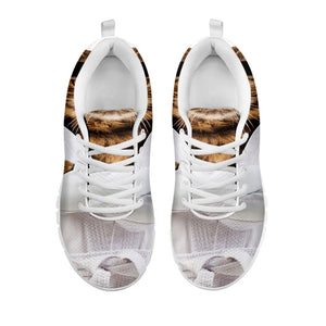 Karate Cat Print White Sneakers