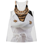 Karate Cat Print Women's Racerback Tank Top