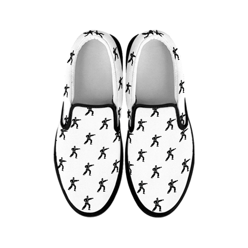 Karate Fighter Pattern Print Black Slip On Shoes