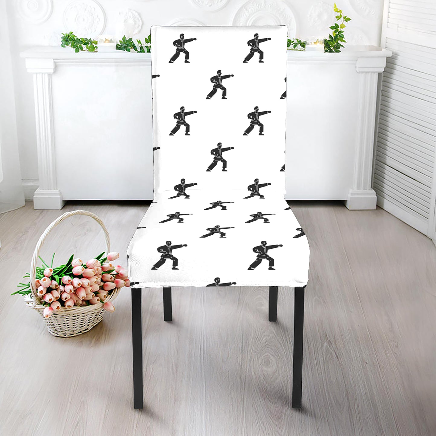 Karate Fighter Pattern Print Dining Chair Slipcover