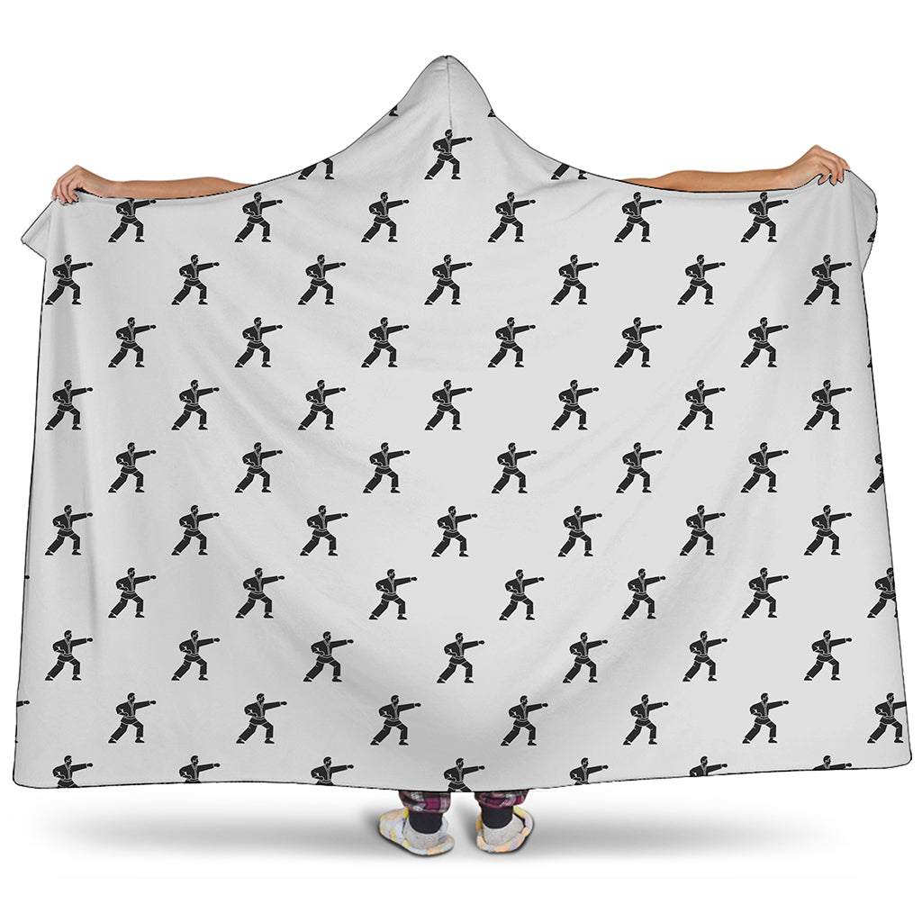 Karate Fighter Pattern Print Hooded Blanket