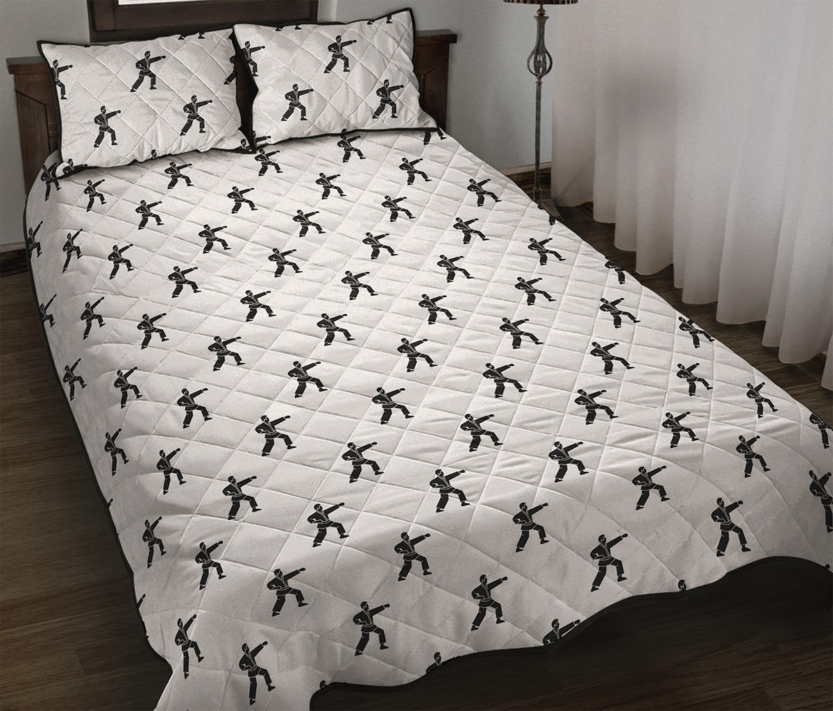Karate Fighter Pattern Print Quilt Bed Set