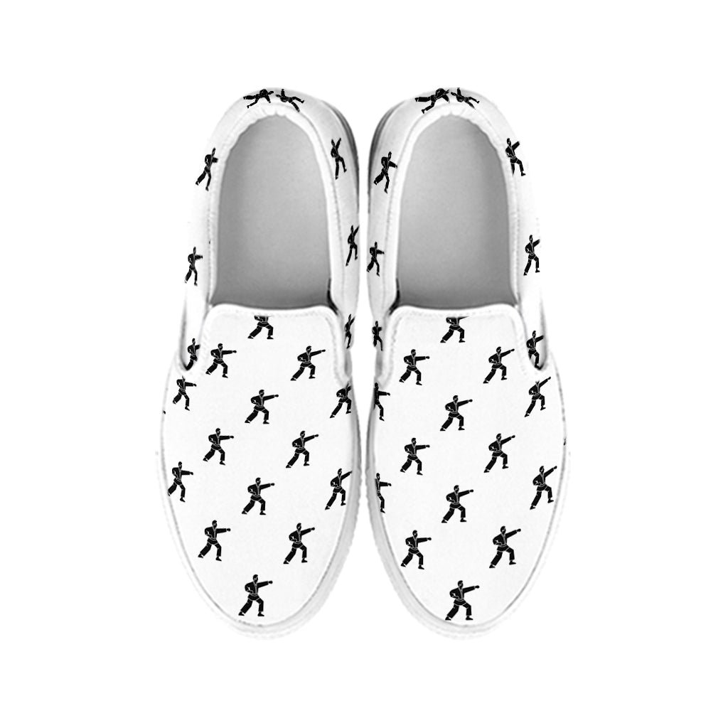 Karate Fighter Pattern Print White Slip On Shoes