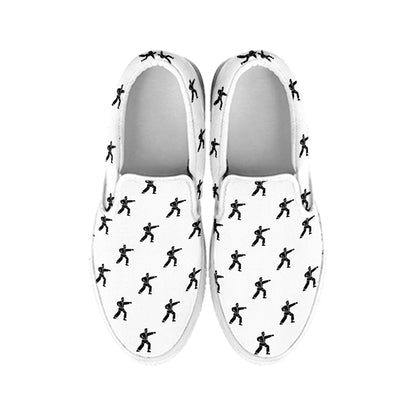 Karate Fighter Pattern Print White Slip On Shoes