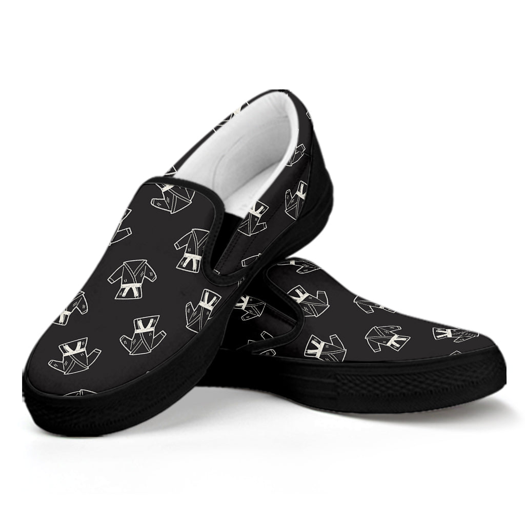 Karate Gi Pattern Print Black Slip On Shoes