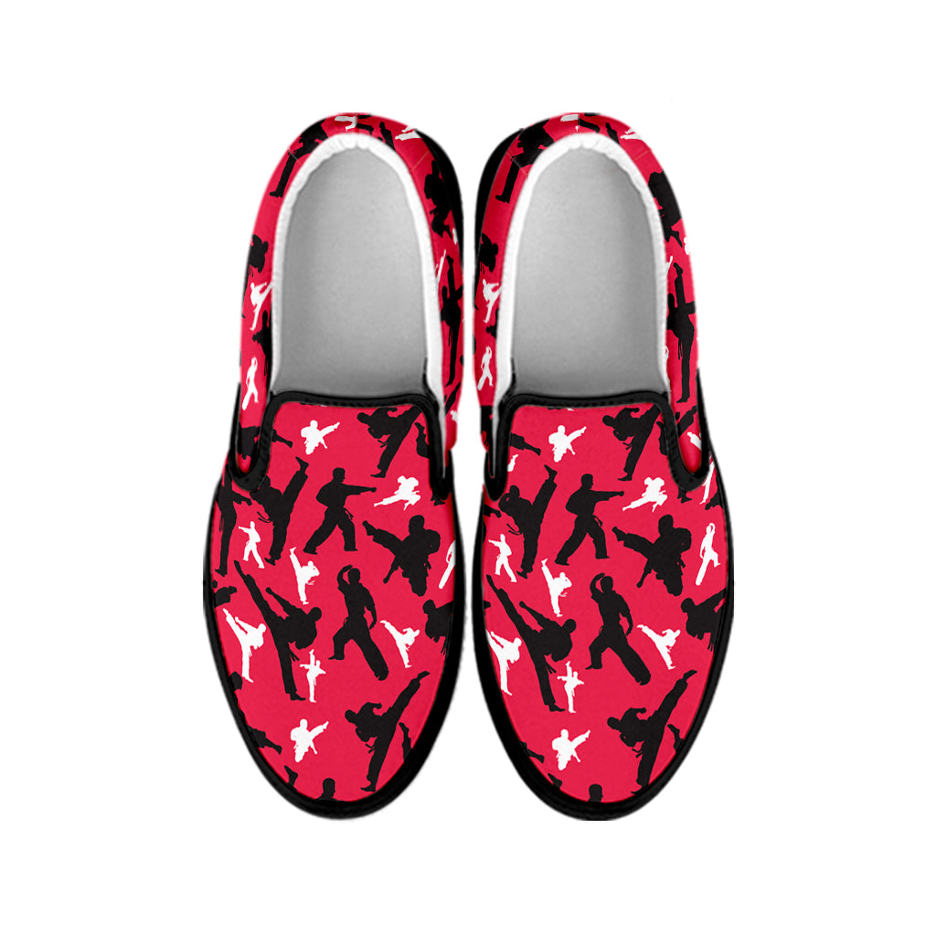 Karate Pattern Print Black Slip On Shoes