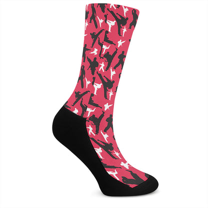 Karate Pattern Print Crew Socks