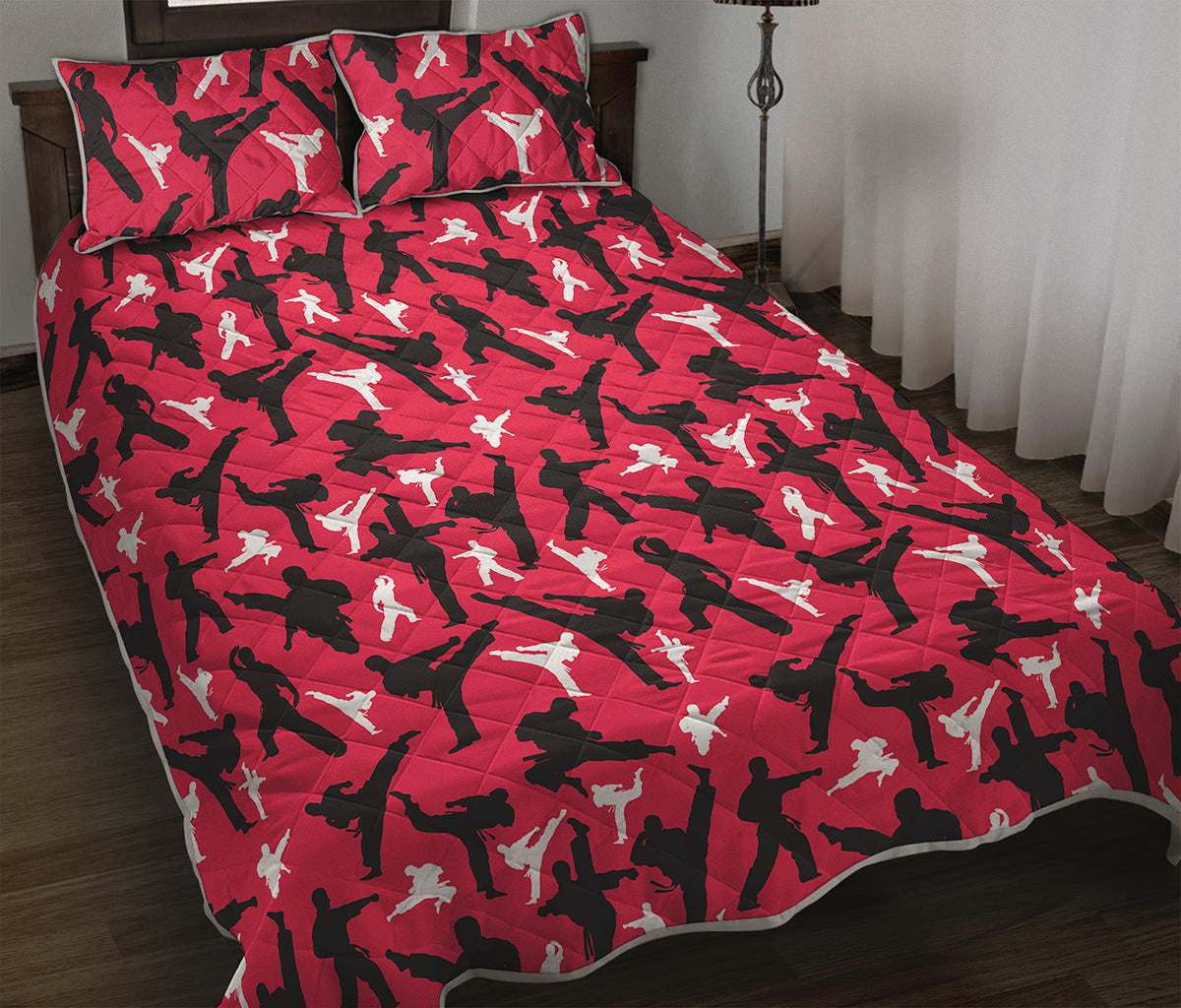 Karate Pattern Print Quilt Bed Set