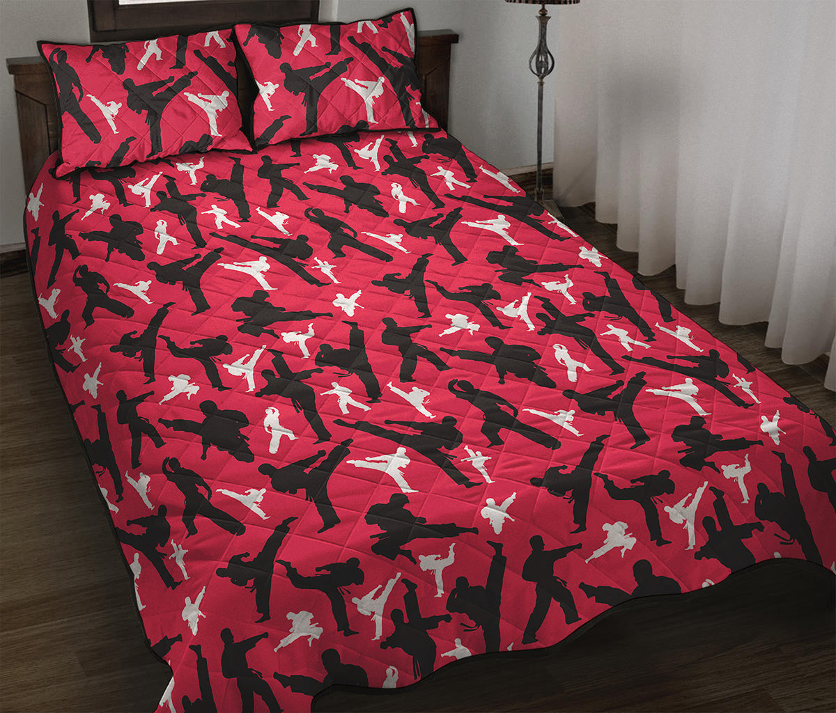 Karate Pattern Print Quilt Bed Set