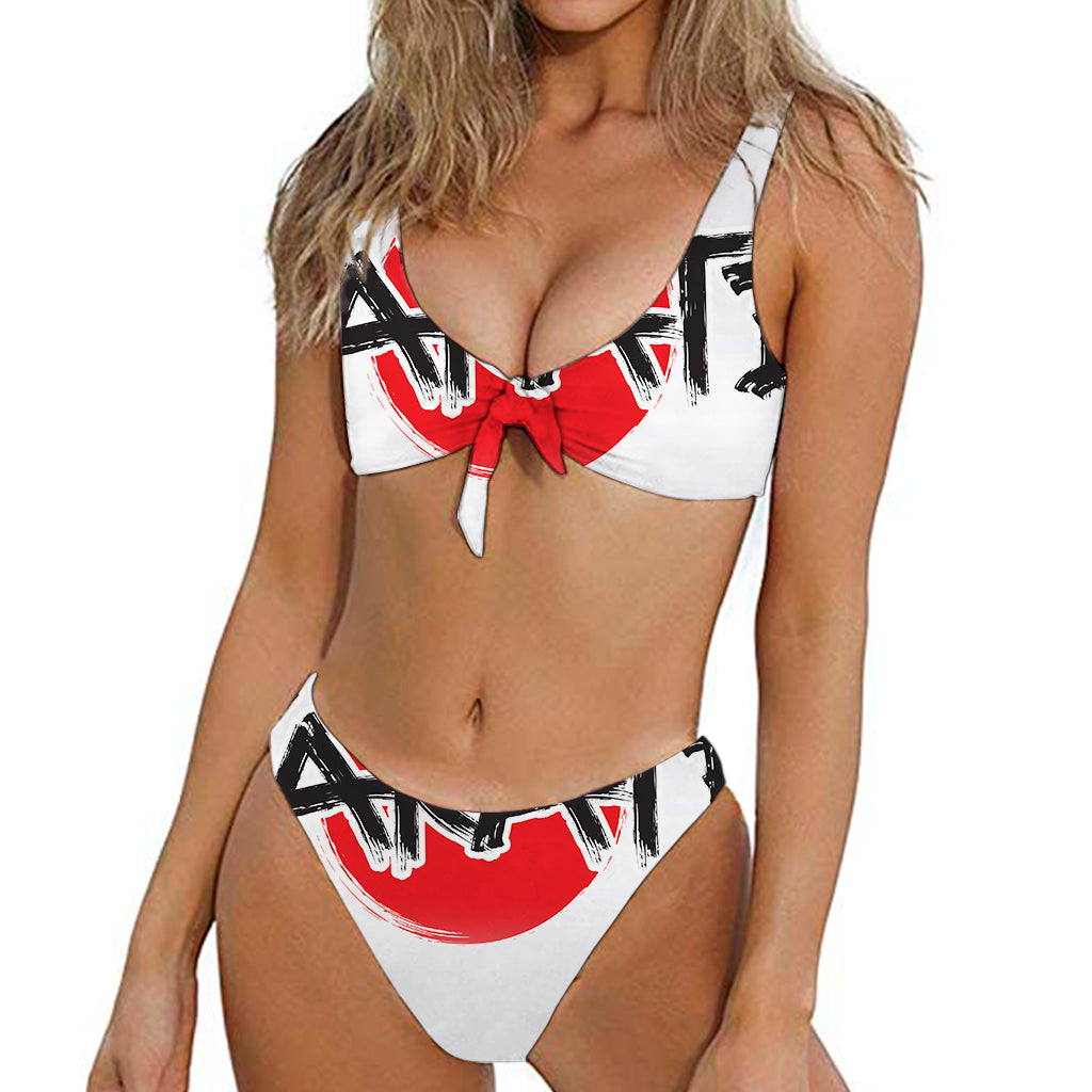 Karate Text Print Front Bow Tie Bikini