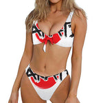 Karate Text Print Front Bow Tie Bikini