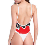 Karate Text Print High Cut One Piece Swimsuit