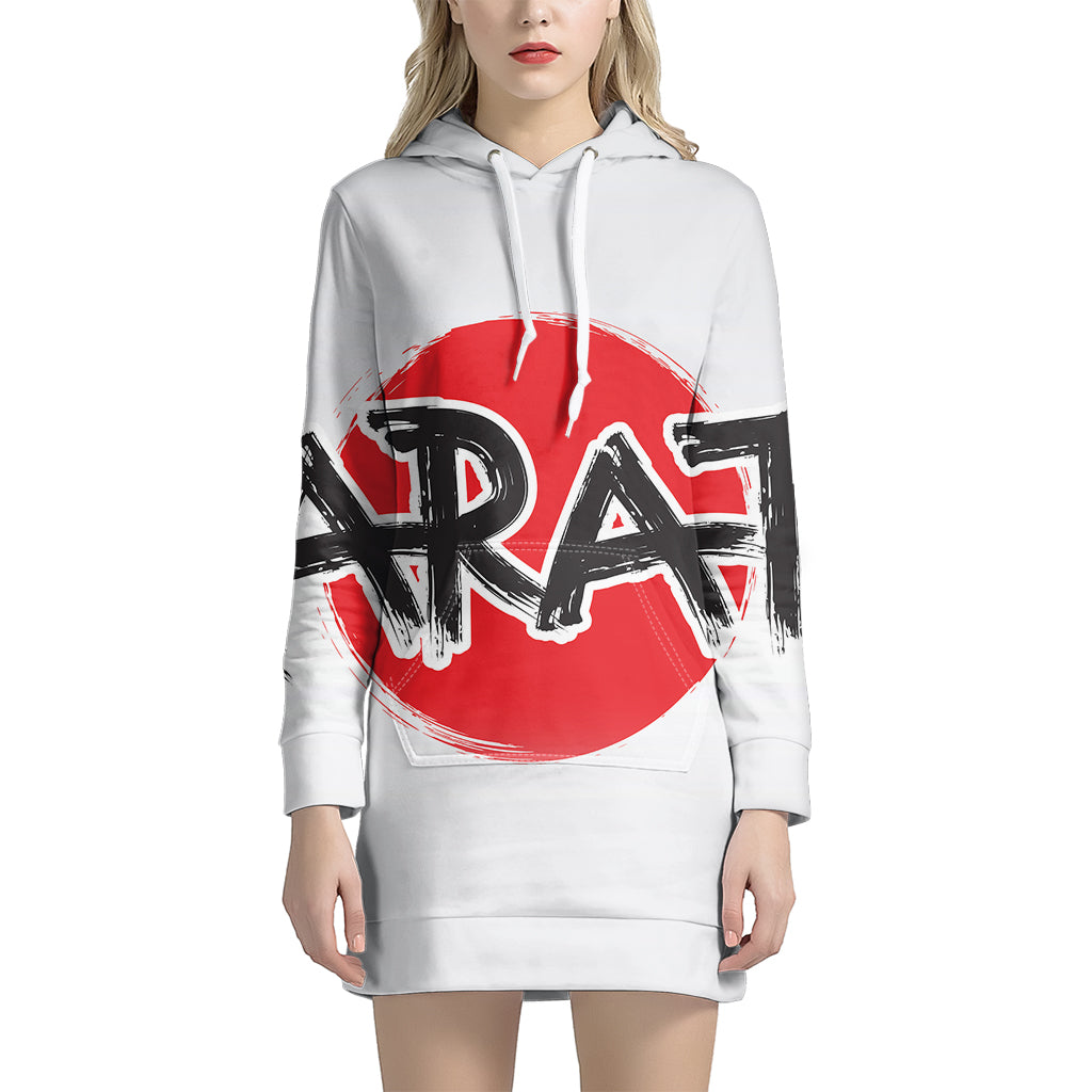 Karate Text Print Pullover Hoodie Dress