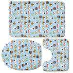 Kawaii Japanese Sushi Pattern Print 3 Piece Bath Mat Set