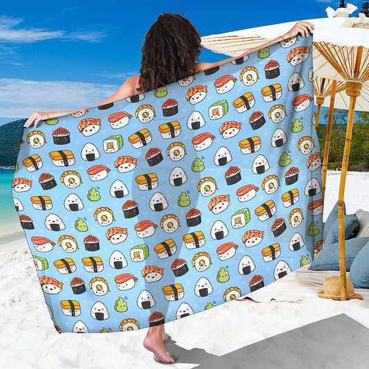 Kawaii Japanese Sushi Pattern Print Beach Sarong Wrap