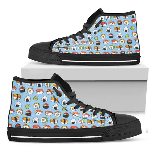Kawaii Japanese Sushi Pattern Print Black High Top Shoes