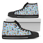 Kawaii Japanese Sushi Pattern Print Black High Top Shoes
