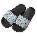 Kawaii Japanese Sushi Pattern Print Black Slide Sandals